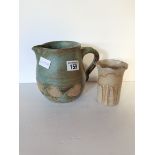 Studio Pottery 17cm height Jug "Margaret Holding" plus Margaret Holding vase 12cm height