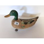Old Wooden Mallard Duck Decoy with Weight Attached