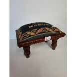 Embroidered Footstool enscribed Lord of the Manor