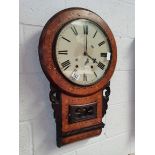 Inlaid Wooden Wall Clock with Large Round Face