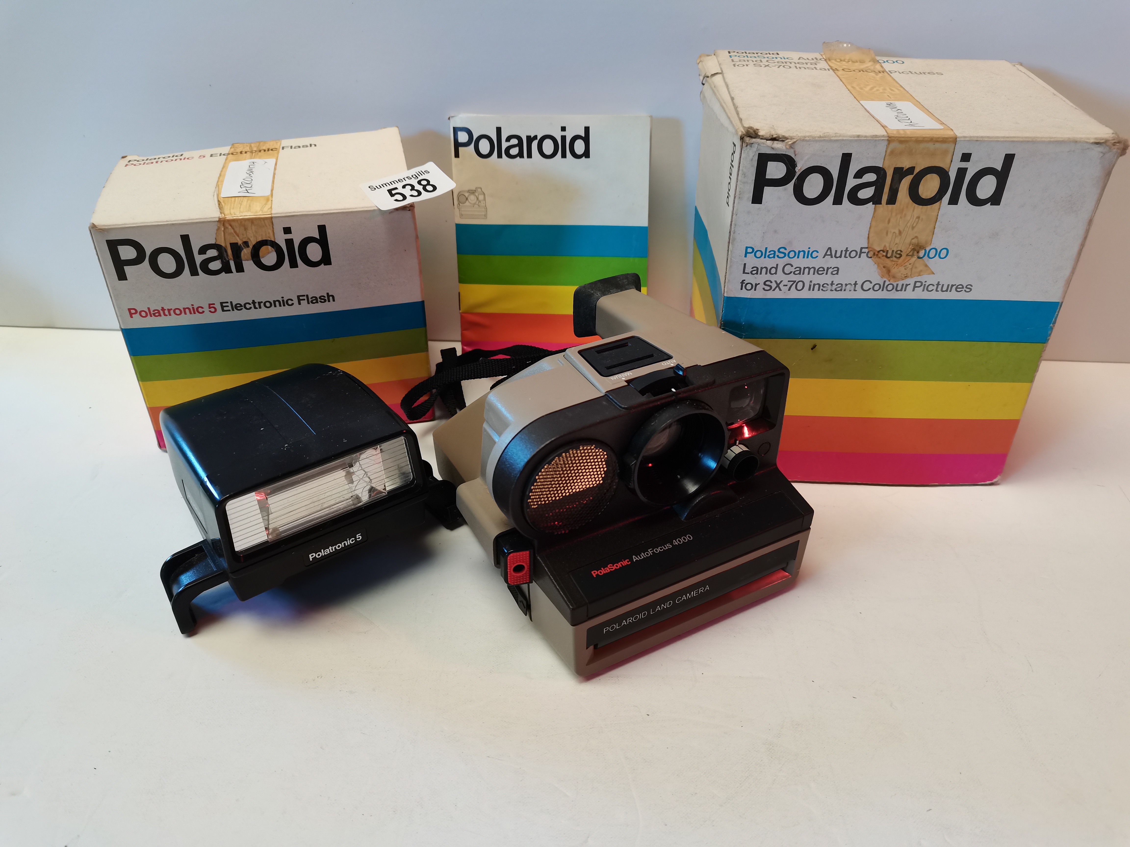 Polaroid PolaSonic AutoFocus 4000 Land Camera for SX-70, Polaroid Polatronic 5 Electronic Flash