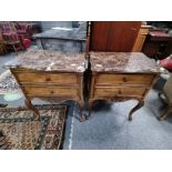 Pair of Gold Painted Bedside Cabinets with Marble Tops
