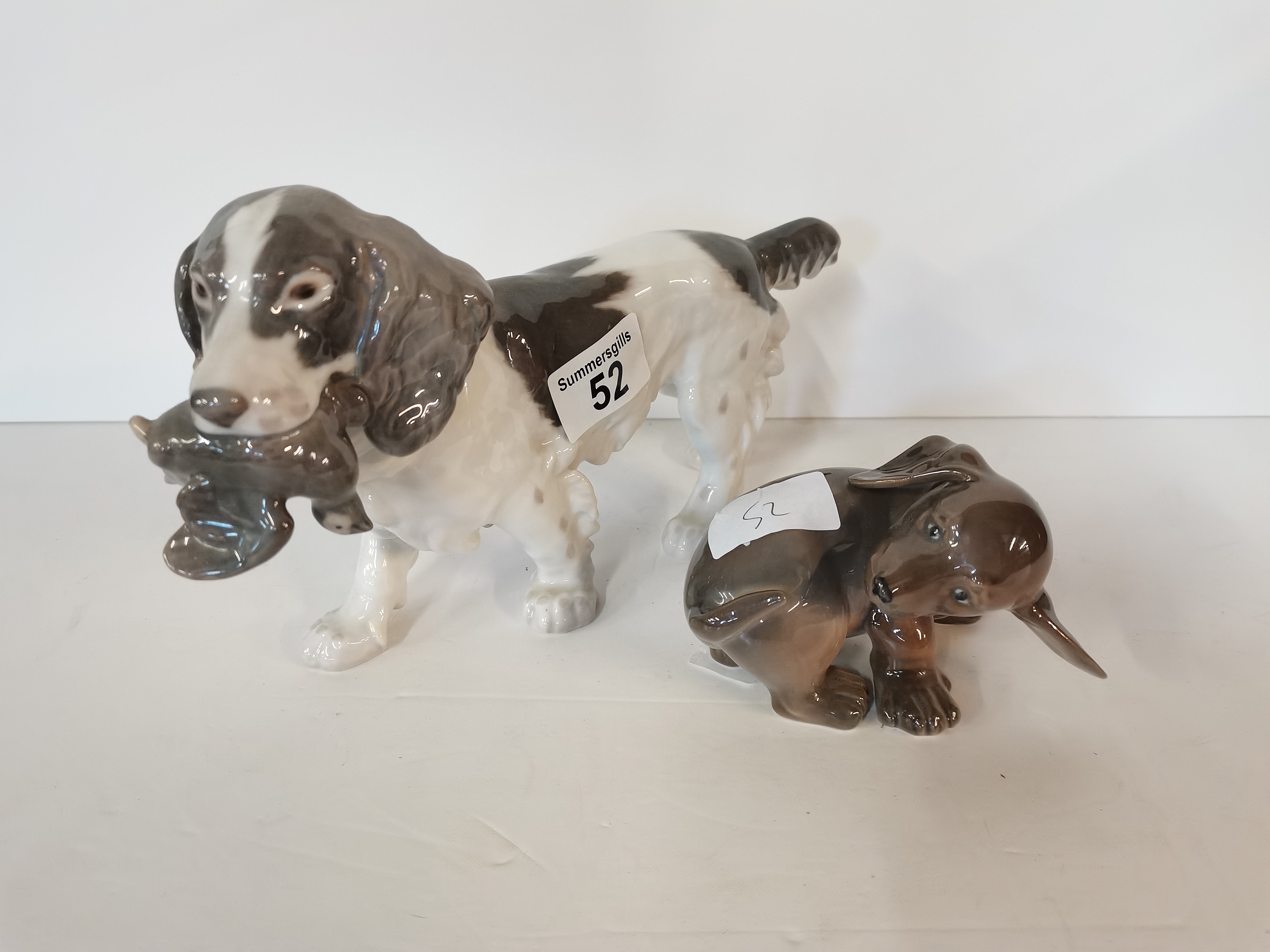 Royal Copenhagen Dog with bird in mouth item no 2061 exc condition plus Royal Copenhagen puppy no 7