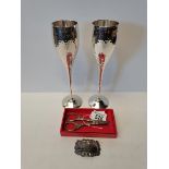 Pair of Culinary Concepts of London silver plated goblets etc.