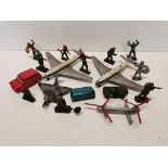 Selection of old toy cars/planes and soldiers