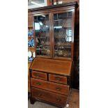 Antique mahogany and inlaid bureau bookcase