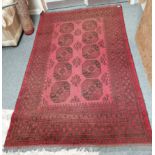 Red and black rug condition faded and worn 246 x 160