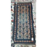 Blue faded rug condition worn 106 x 49