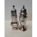 2 x Birmingham silver sugar shakers 299g