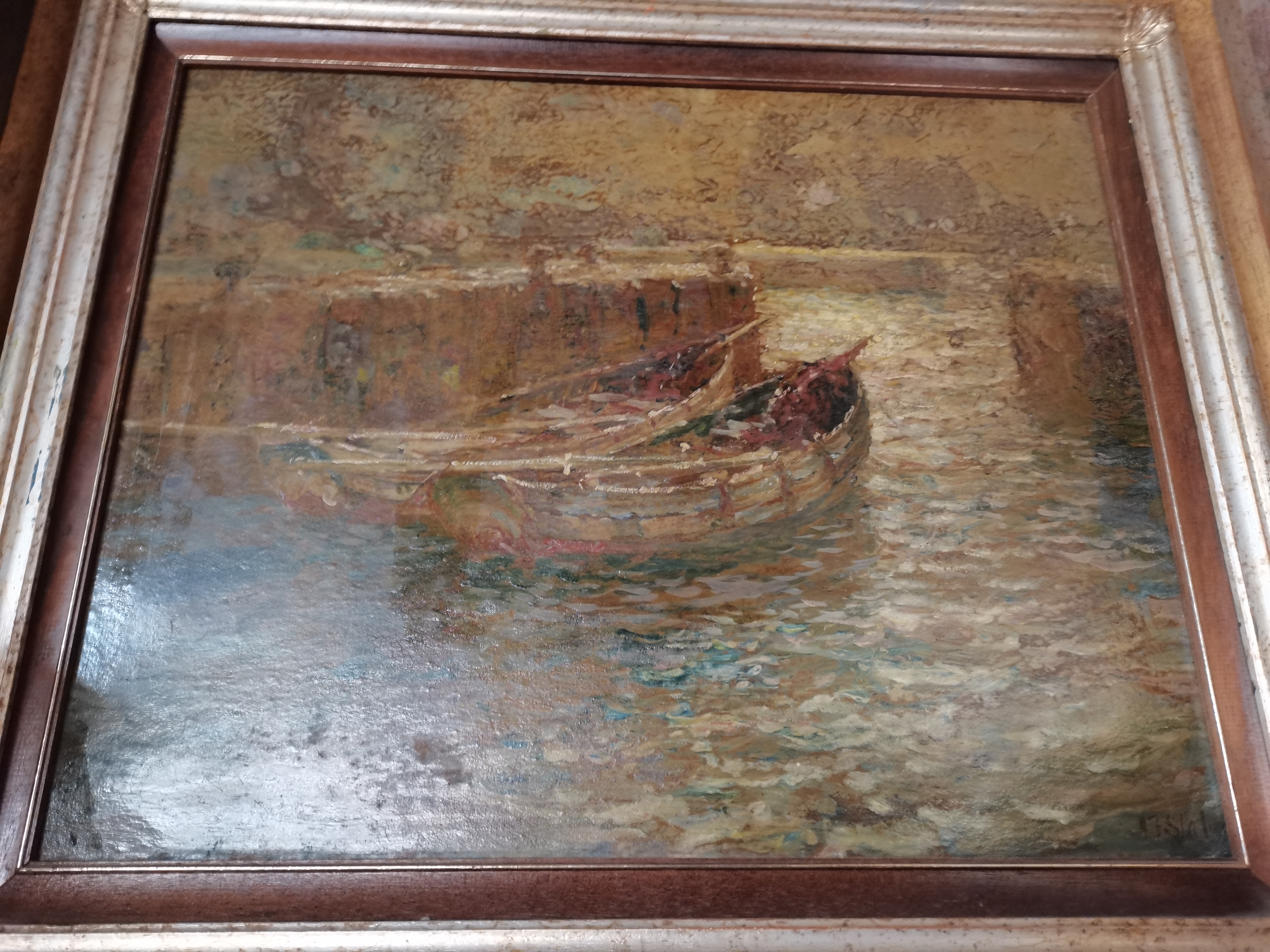 Oil painting J.F. Slater Boat Northumberland 60cm x 50cm in good condition - Image 3 of 3