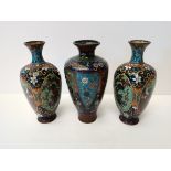 3 x cloisonne vases ( no dents ) 15cm