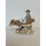 Royal Copenhagen Boy with calf, item no:722 Christian Thomsen H17cm W16cm ( ex. condition )