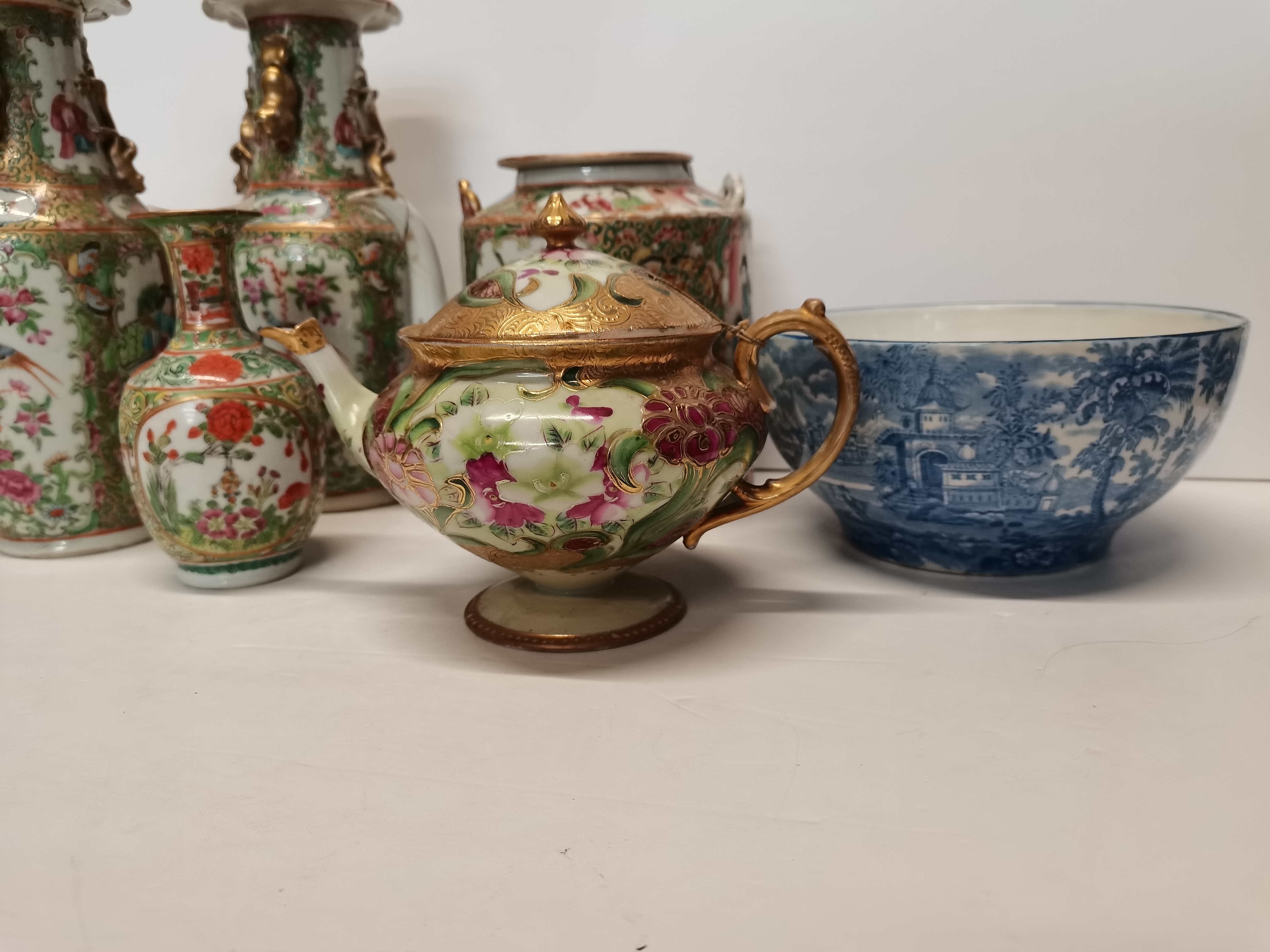 Chinese Famille Rose Pottery and Chinese Blue Bowl - Image 2 of 6
