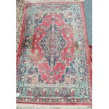 Red and blue rug condition faded and worn 146 x 90