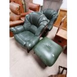 Leather armchair and stool (green)