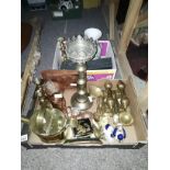 Brass candle sticks, silver tea pot etc etc