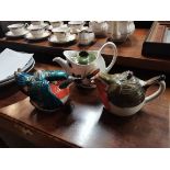 2 x Staffordshire garden bird teapots plus 1