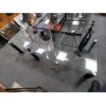 Glass topped rectangular coffee table and matching square coffee table