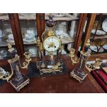 French marble and gilt clock garniture set