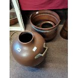 Copper urn plus 3 x copper items