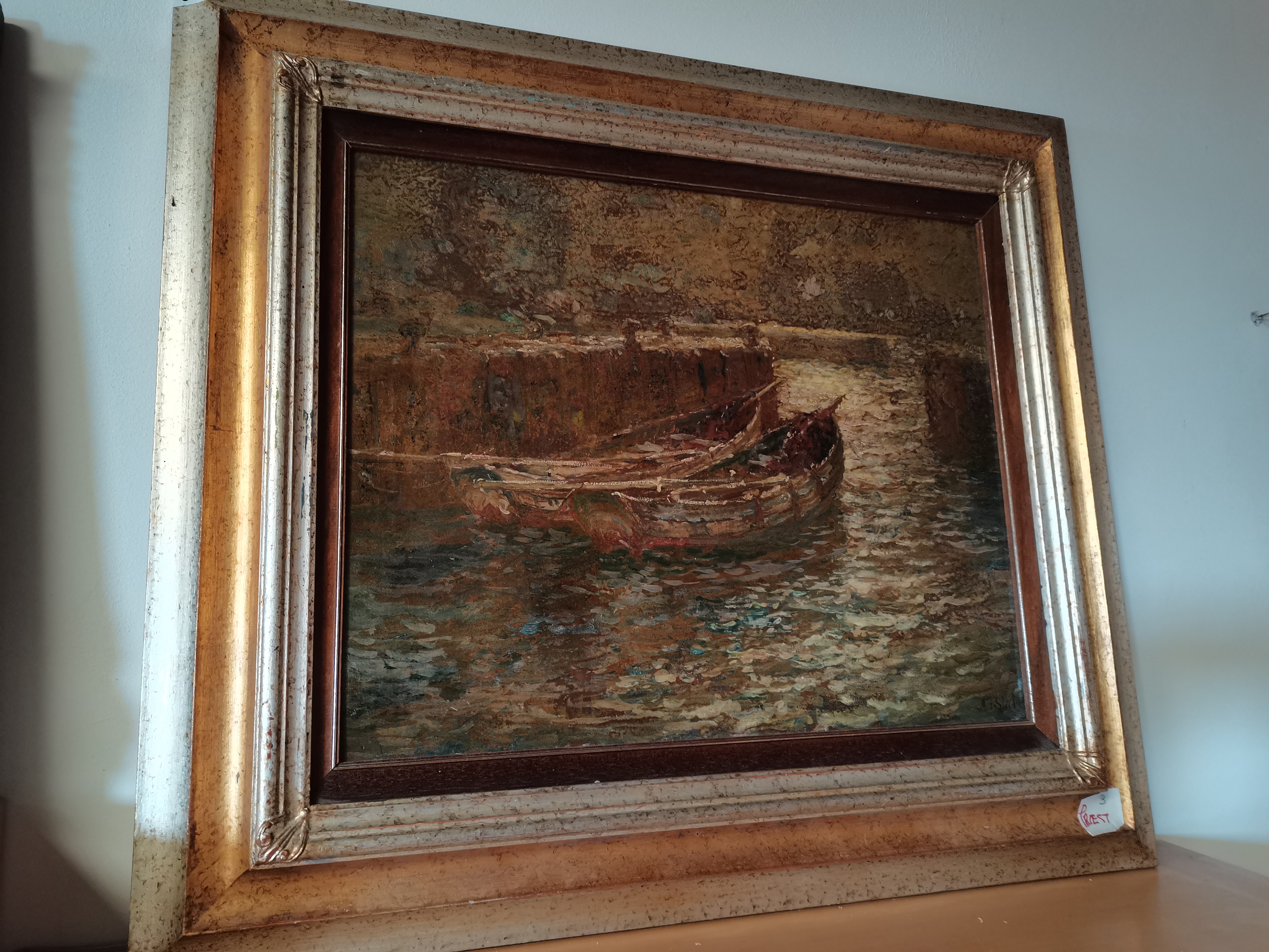 Oil painting J.F. Slater Boat Northumberland 60cm x 50cm in good condition