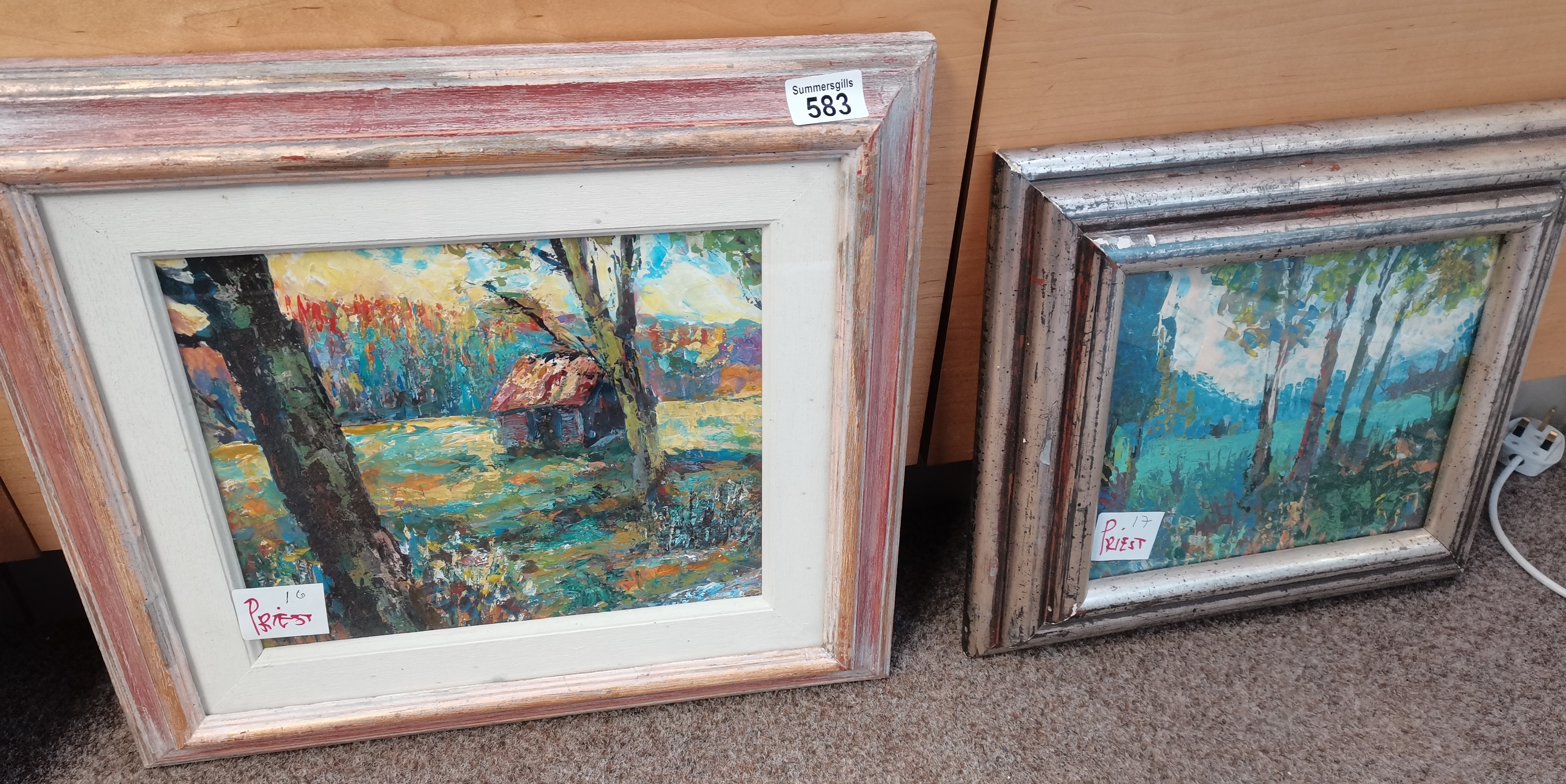 2 paintings Field Barn and Wood by W Priest