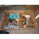 2 Boxes of Various Tools To include hand drills wooden planes and files
