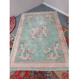 Green and pale pink rug with dragons 280x185 very good condition