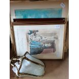 Framed pictures and glass lamp shade