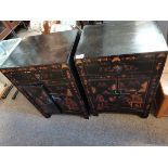 Pair of Chinese black laquer bedside cabinets