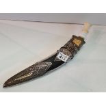 Kukri knife in silver sheath with gold panel