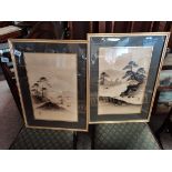 Pair of Japanese Mount Fuji paintings