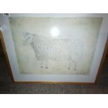 Drawing of naive sheep figure by George Fredricks signed in pencil 87 size 65cm x 50cm