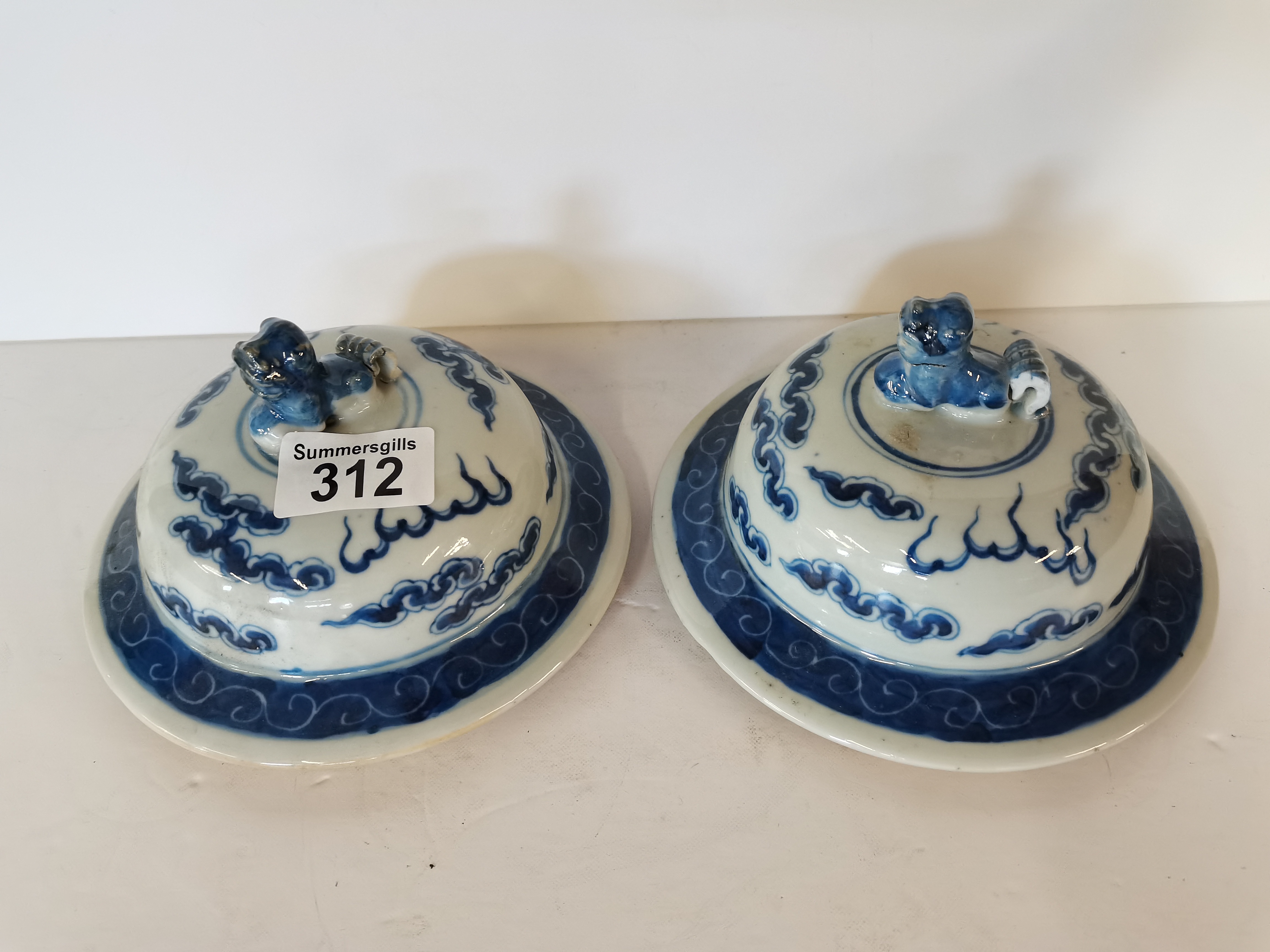 Blue and white chinese vase lids x 2