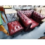Red leather armchair and stoool