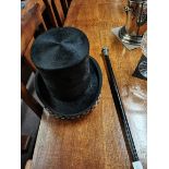 Top hat and walking stick with silver collar plus 2 hats