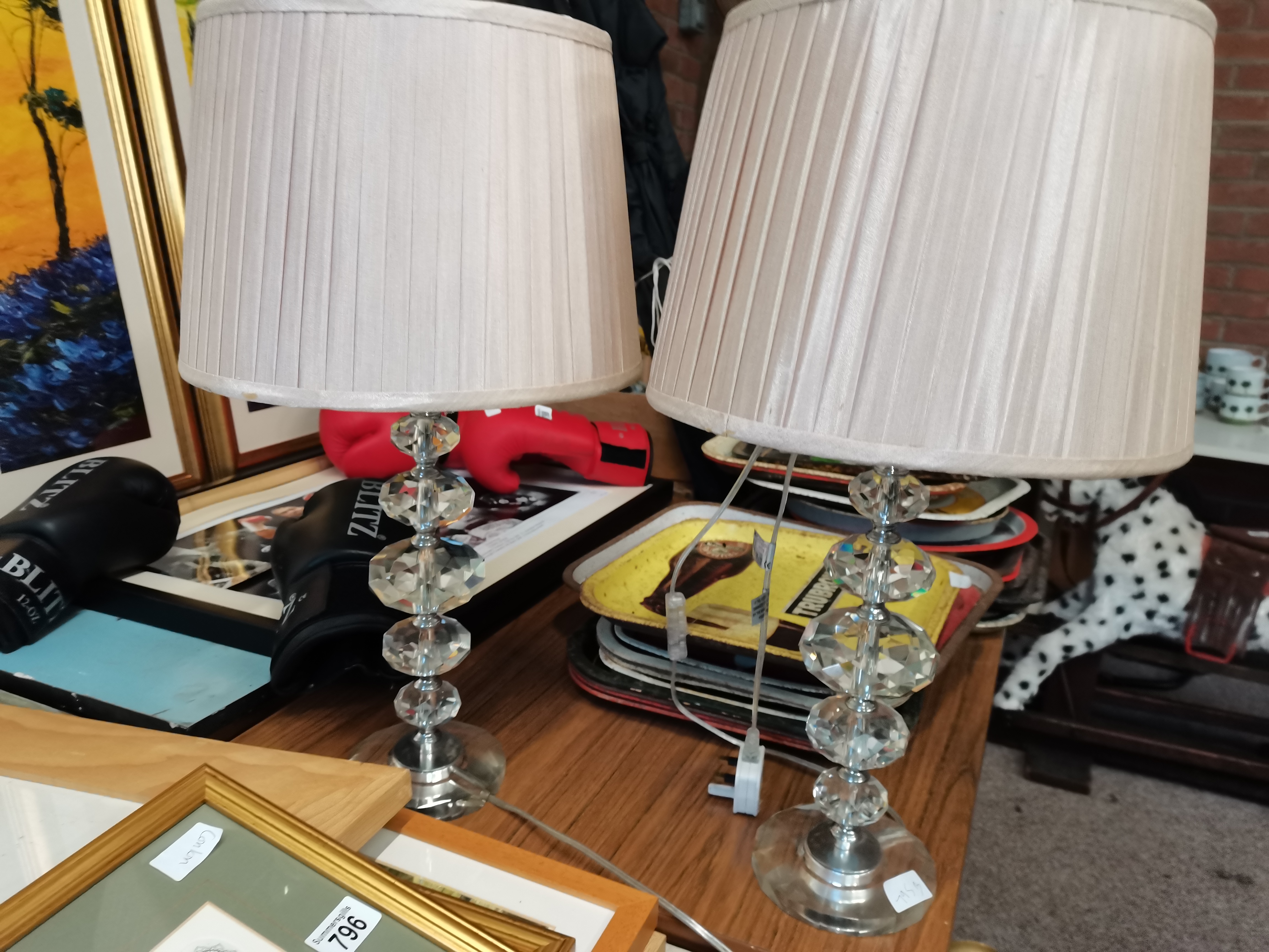 2 x glass lamps with cream shades