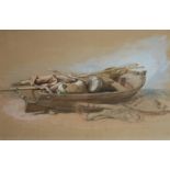 IN THE MANNER OF JOHN VARLEY, 1778 - 1842, AN EARLY 20TH CENTURY MARINE WATERCOLOUR Rowing boat with