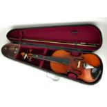 LOAEK SHANGHAI, A VINTAGE CASED VIOLIN AND BOW Bearing interior paper label, bow marked 'Golden