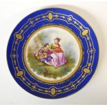 A 19TH CENTURY PARIS PORCELAIN CABINET PLATE Hand painted decoration of a courting couple, wearing