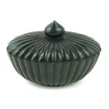 AN INDIAN CARVED JADE BOWL AND COVER Dark green jade carved with onion finial and flutes. (approx