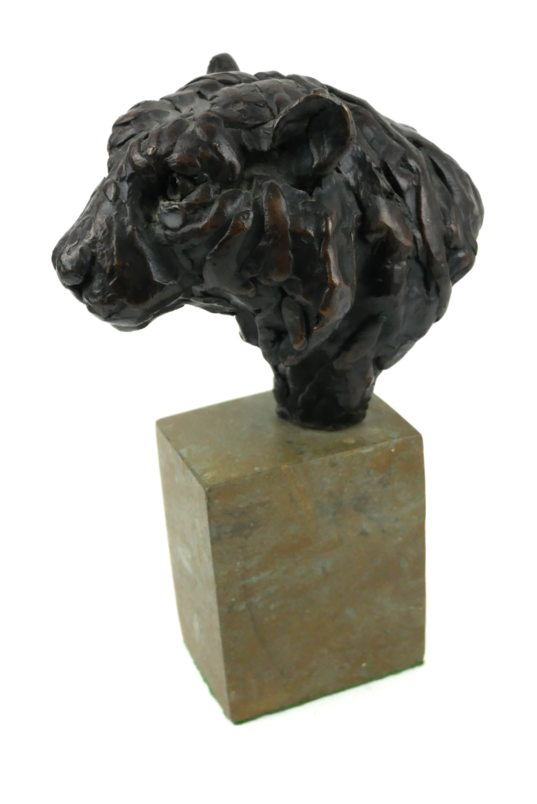 HAMISH MACKIE, BRITISH, BN 1973, A BRONZE TIGER'S HEAD BUST Signed to rear 'Ham 1999', on a grey