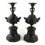 A PAIR OF 19TH CENTURY CONTINENTAL BRONZE AND MARBLE CANDLESTICKS Organic sectional form, on an