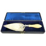 A VICTORIAN SILVER AND IVORY 'FOUNDATION STONE' TROWEL Having a carved ivory handle, inscribed '
