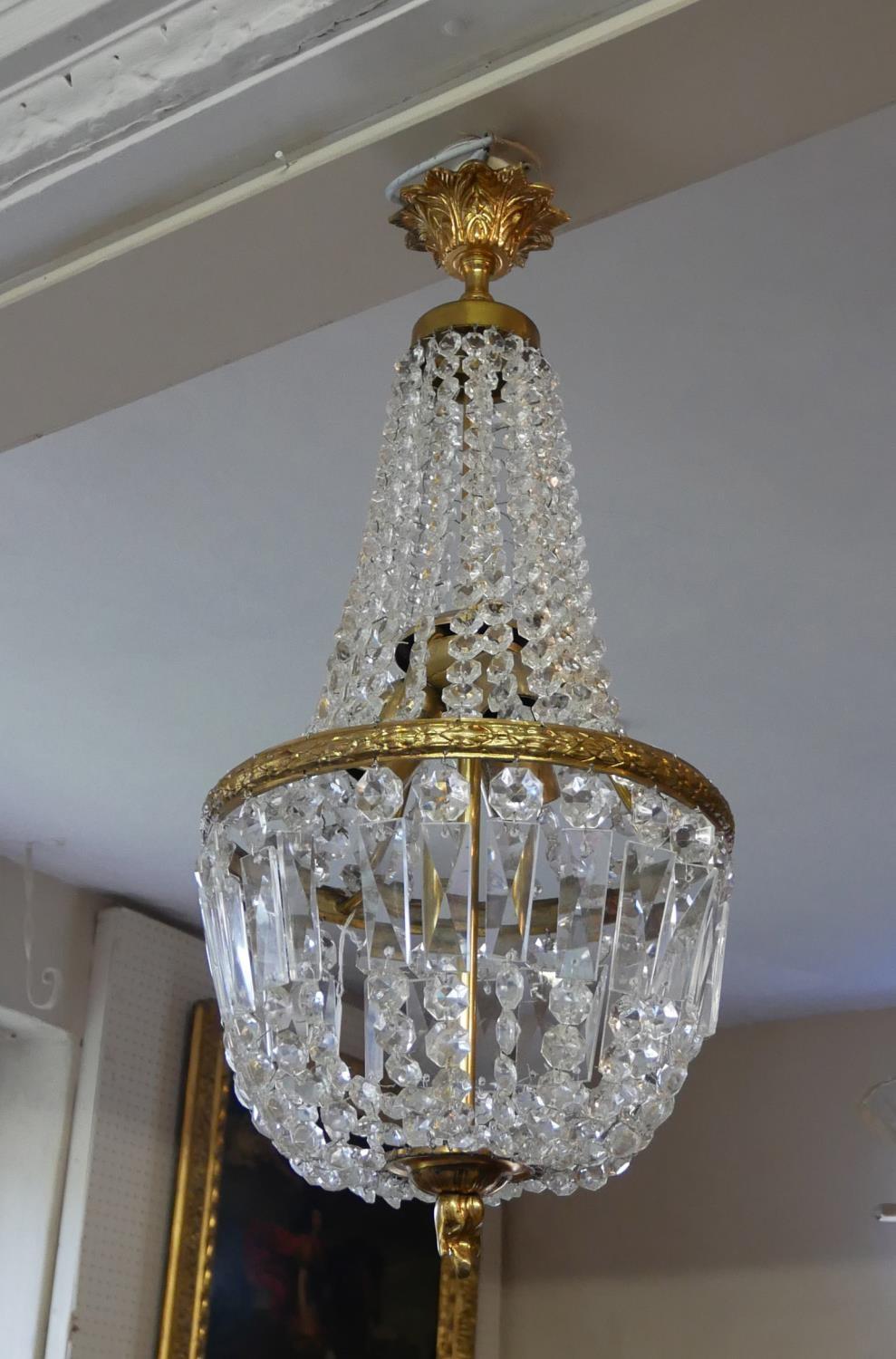 A 19TH CENTURY DESIGN GILT BRASS AND CRYSTAL ELECTROLIER. (h 60cm) - Image 2 of 2