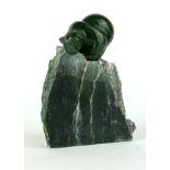 AN EARLY 20TH CENTURY RUSSIAN NEPHRITE CARVED BEAR Standing pose on granite rock plinth. (bear