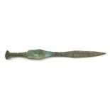 A CHINESE ARCHAIC DESIGN BRONZE DAGGER Having a twist form grip. (approx 35cm)