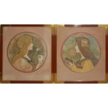 JANE ATCHE, 1873 - 1937, A PAIR OF LITHOGRAPH CIRCULAR PORTRAIT PRINTS Titled 'Meditation and