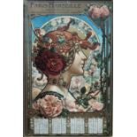 LITTINGRE, A COLOURED LITHOGRAPH ART NOUVEAU PORTRAIT CALENDAR Mounted in velvet, framed and glazed.