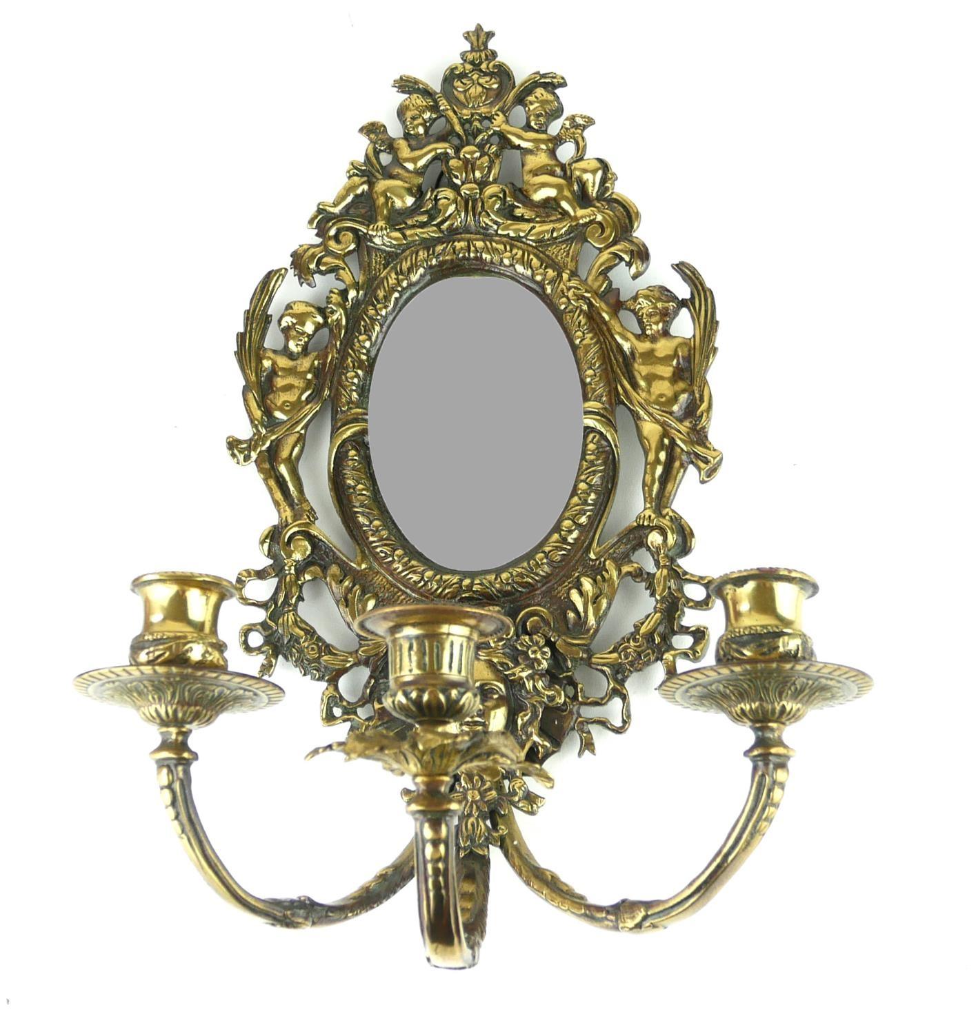 A LATE 19TH CENTURY CONTINENTAL GILDED BRASS THREE BRANCH WALL LIGHTS/GIRONDELLE Cast in Rococo - Image 2 of 2